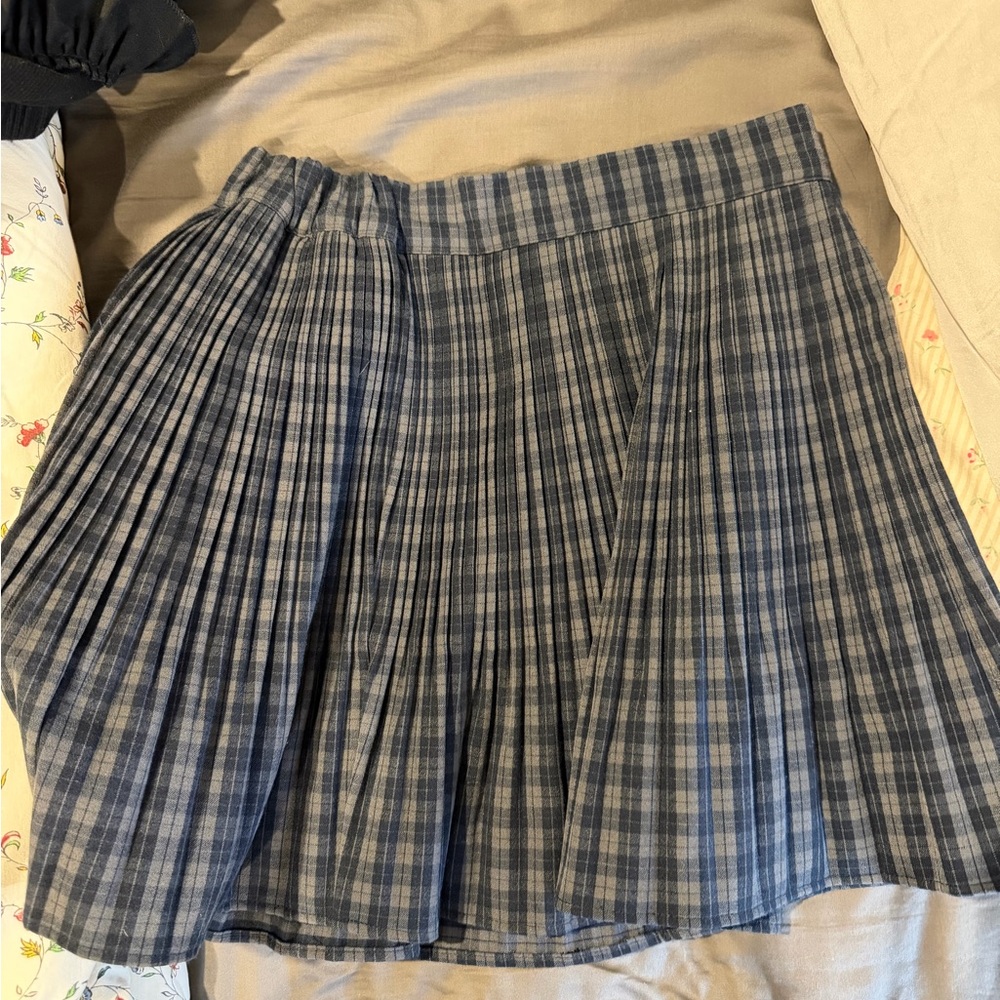 Blue Plaid Pleated Skirt